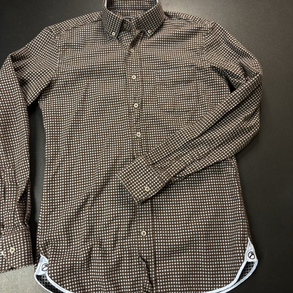 Hammer Made Shirt Mens Brown Blue Polka Dots Button Up Long Sleeve Slim‎ 39/15.5